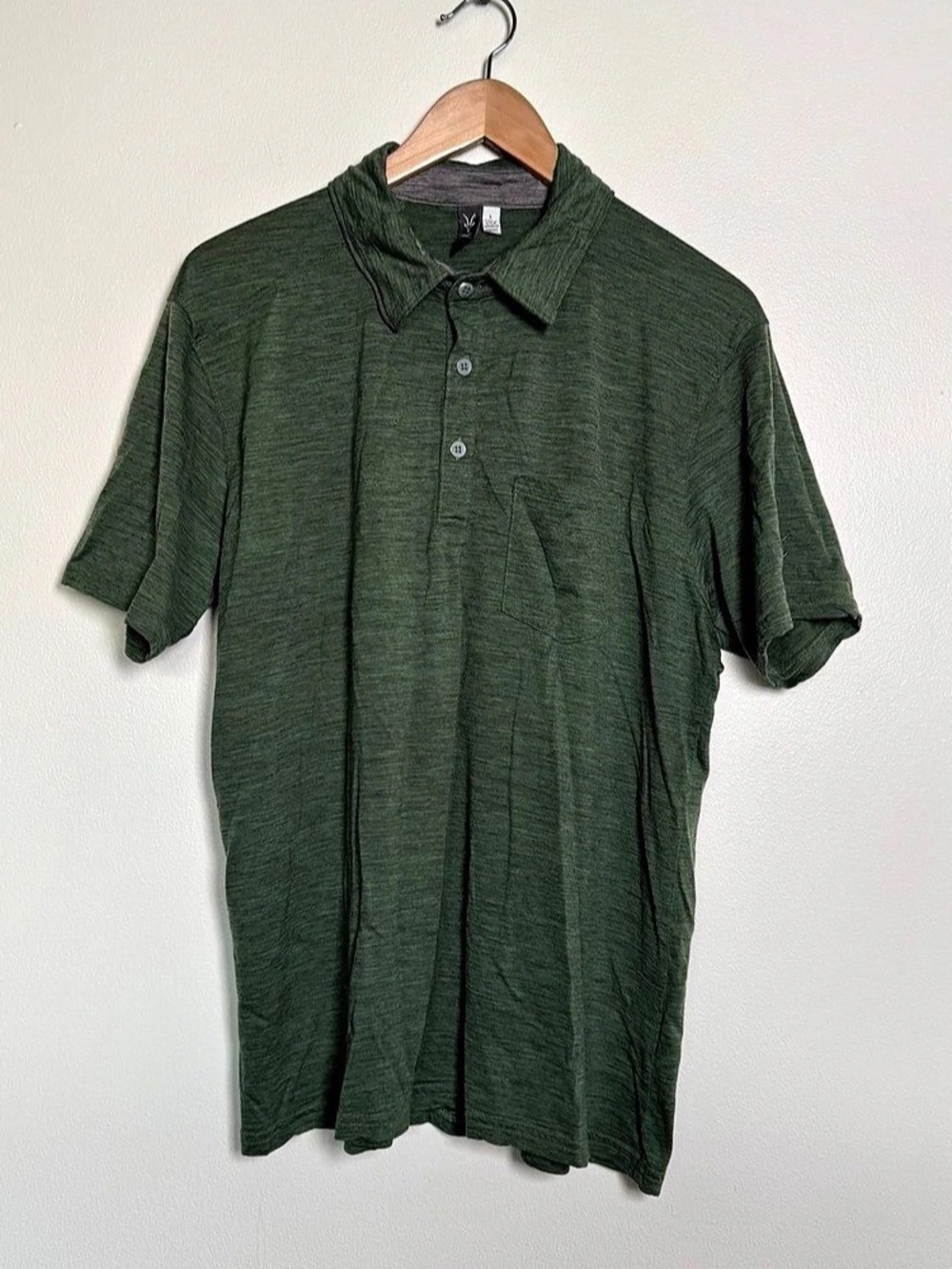 Ibex Polo Shirt Mens Sz L Green Short Sleeve 100% Merino Wool Pocket Logo Preppy